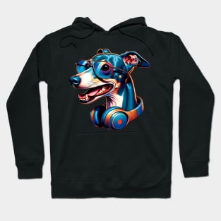 Italian Greyhound Smiling DJ in Vibrant Japanese Art Hoodie